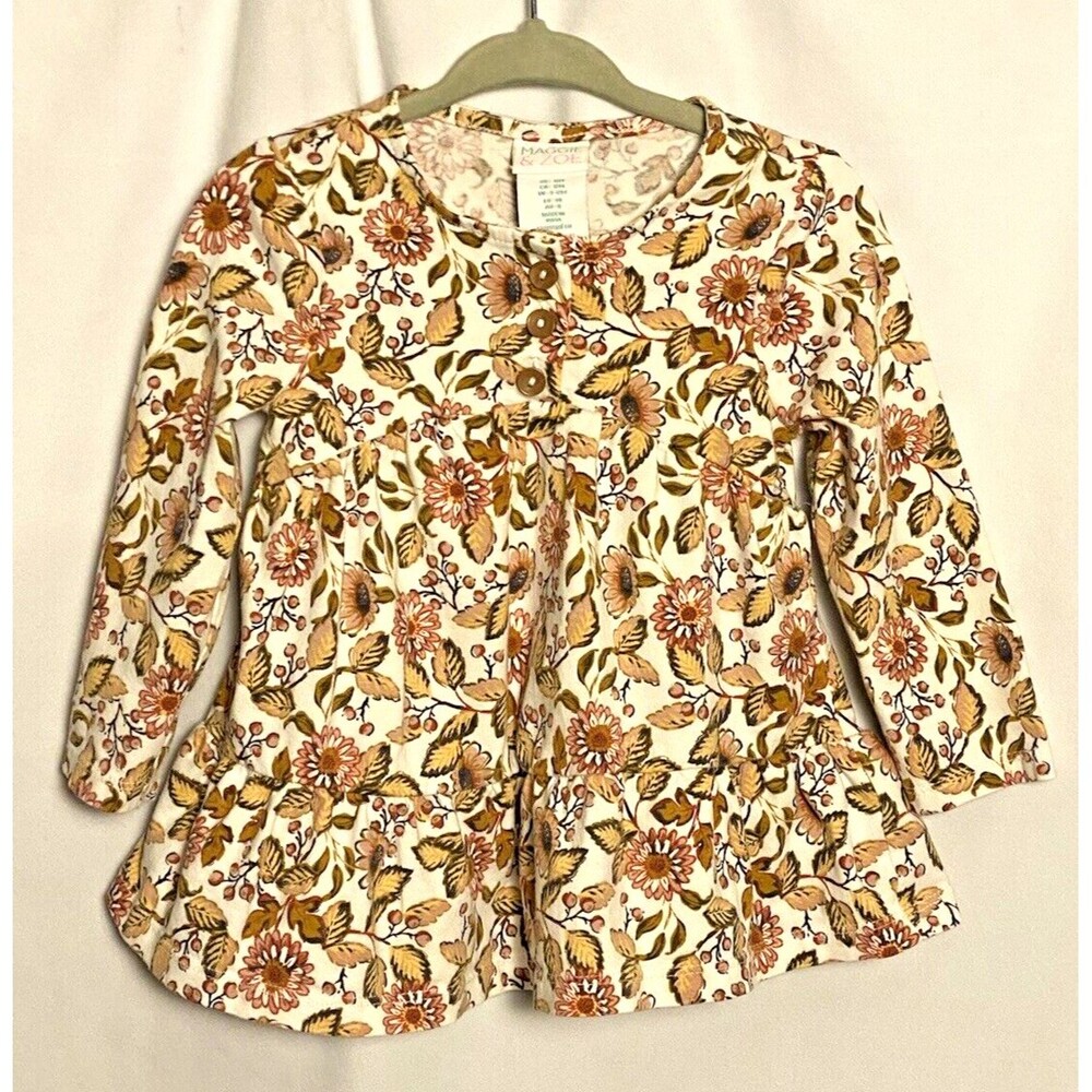 Maggie & Zoe Floral Top Baby Girls Size 12 Months Long Sleeve Button Smock